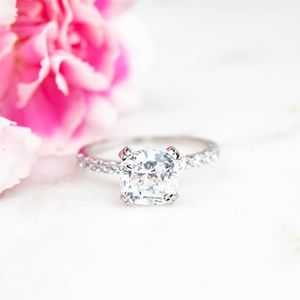 Cushion Cut Sterling Silver & Cubic Zirconia Engagement Ring